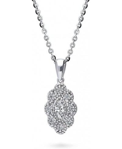 Rhodium Plated Sterling Silver Marquise Cut Cubic Zirconia Halo Navette Art Deco Anniversary Fashion Pendant Necklace $34.12 ...