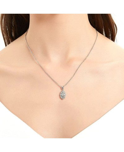 Rhodium Plated Sterling Silver Marquise Cut Cubic Zirconia Halo Navette Art Deco Anniversary Fashion Pendant Necklace $34.12 ...