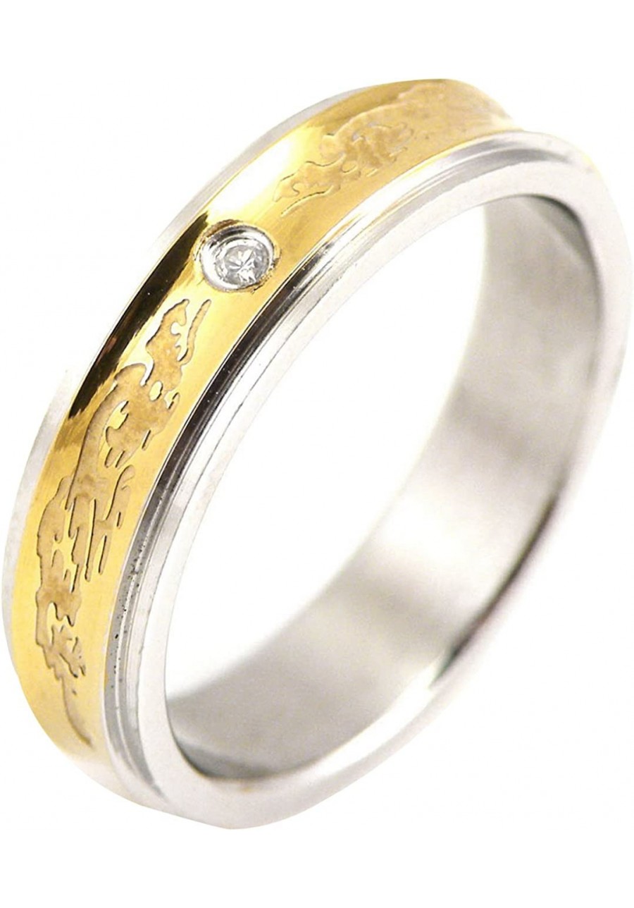 Stainless Steel Concave Gold-Tone Inlay Dragon Band Ring - Women $15.58 Bands