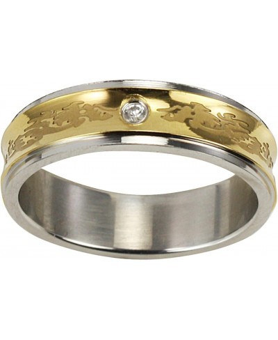 Stainless Steel Concave Gold-Tone Inlay Dragon Band Ring - Women $15.58 Bands