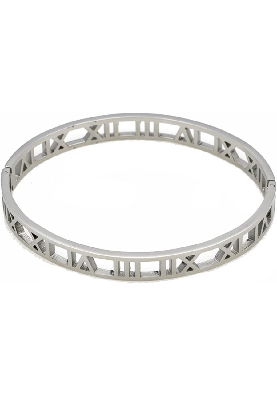 Stainless Steel Hollow Out Roman Numerals Bracelet Bangle for Lady $16.94 Bangle