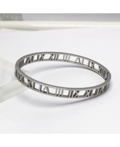 Stainless Steel Hollow Out Roman Numerals Bracelet Bangle for Lady $16.94 Bangle