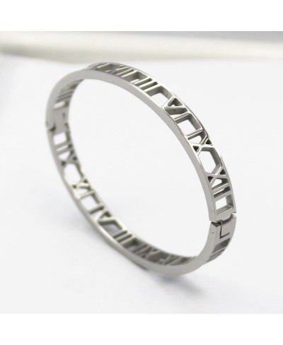 Stainless Steel Hollow Out Roman Numerals Bracelet Bangle for Lady $16.94 Bangle