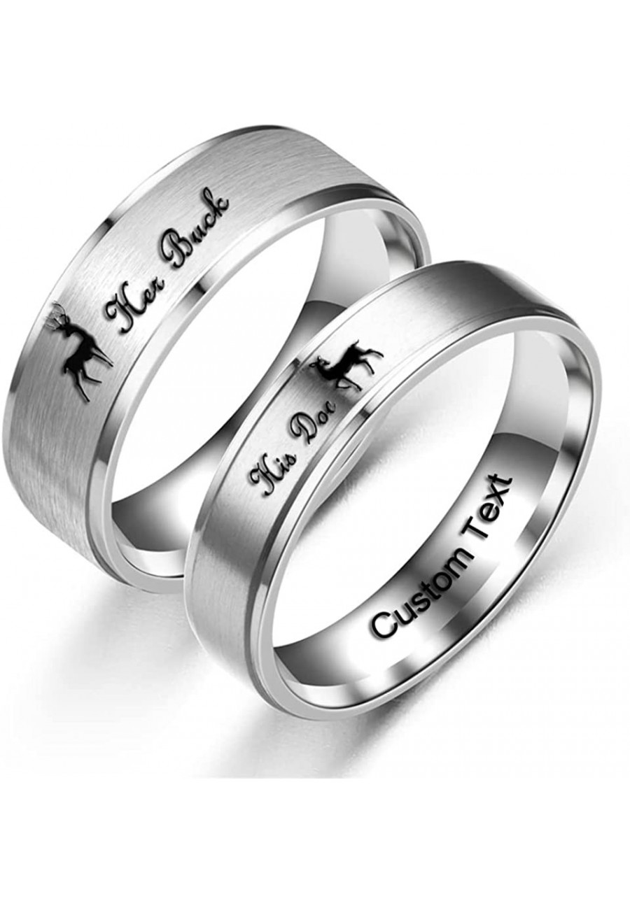 Customize Her Buck His Doe Elk Couples Rings Promise Ring Inside Can Engraved Band Rings Wedding Rings Titanium Stainless Ste...