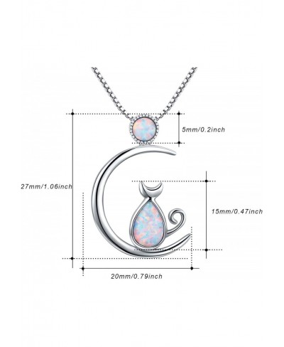 Cat Necklace Cat Jewelry 925 Sterling Silver Cat Gift For Cat Lovers Cat Pendant Opal Necklace For Women $24.04 Pendant Neckl...