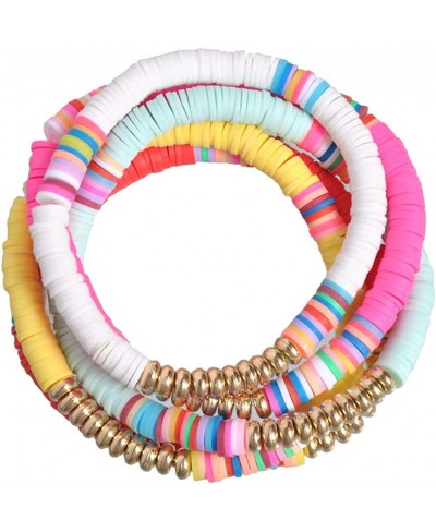 5 Pcs Colorful Sliced Clay Bracelets Handmade Rainbow Polymer Elastic Rope Boho Beaded Bracelet Set Summer Beach Surf Stackab...