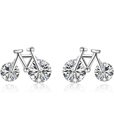 925 Sterling Silver Simple Bicycle CZ Crystal Studs Earrings For Women Girls $13.05 Stud