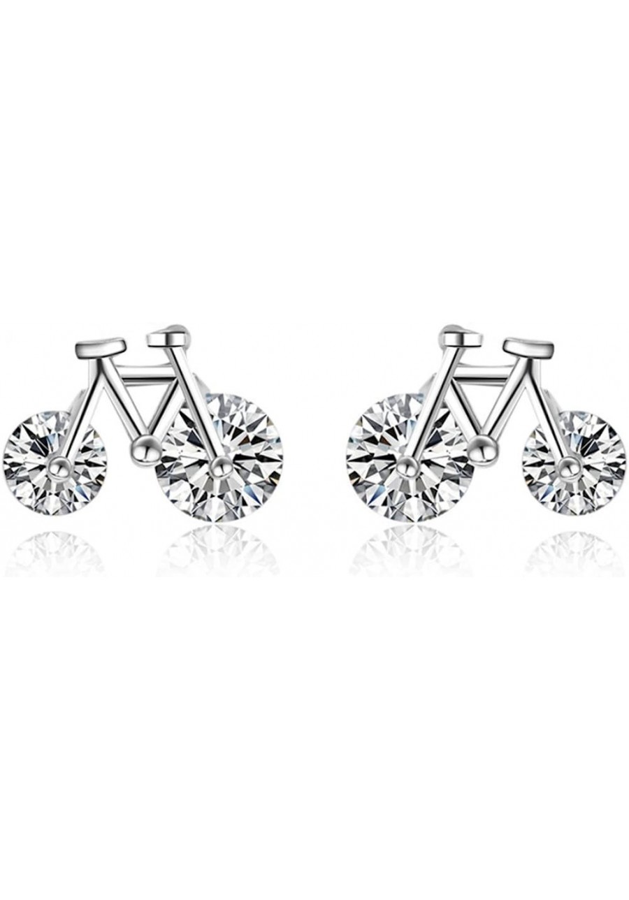 925 Sterling Silver Simple Bicycle CZ Crystal Studs Earrings For Women Girls $13.05 Stud