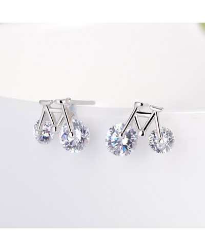 925 Sterling Silver Simple Bicycle CZ Crystal Studs Earrings For Women Girls $13.05 Stud