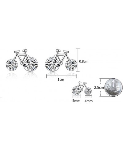 925 Sterling Silver Simple Bicycle CZ Crystal Studs Earrings For Women Girls $13.05 Stud