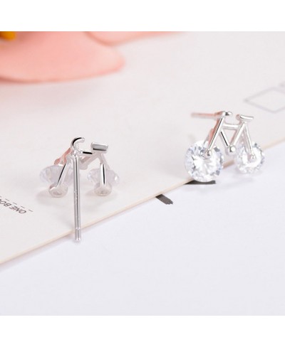 925 Sterling Silver Simple Bicycle CZ Crystal Studs Earrings For Women Girls $13.05 Stud