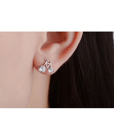 925 Sterling Silver Simple Bicycle CZ Crystal Studs Earrings For Women Girls $13.05 Stud