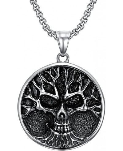 Retro Vintage Stainless Steel Gothic Skull Tree of Life Cocktail Party Halloween Biker Pendant Necklace $8.53 Pendant Necklaces