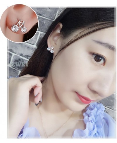 925 Sterling Silver Simple Bicycle CZ Crystal Studs Earrings For Women Girls $13.05 Stud