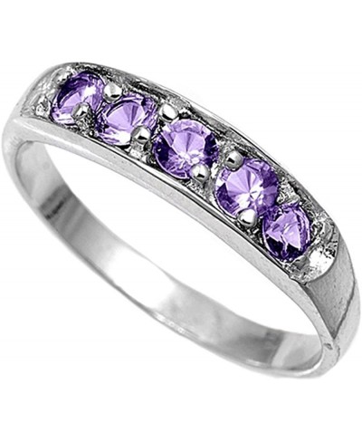 Sterling Silver Violet Purple Color CZ Five Stone Band Ring 2MM (Size 1 to 5) $19.50 Bands