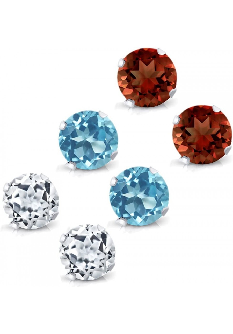 925 Sterling Silver 4MM Blue Topaz White Topaz and Garnet Stud Earrings Set of 3 $13.81 Stud