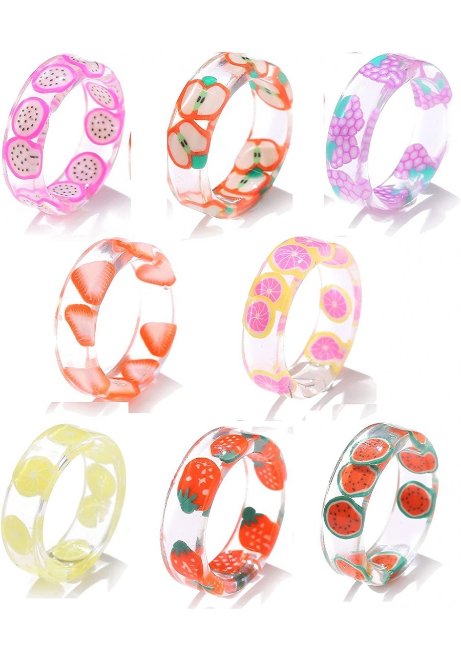 Funny Fruit Rings Colorful Summer Acrylic Resin Chunky Rings for Women Trendy Unique Plastic and Transparent Stacking Rings C...