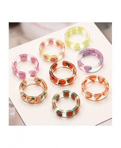 Funny Fruit Rings Colorful Summer Acrylic Resin Chunky Rings for Women Trendy Unique Plastic and Transparent Stacking Rings C...