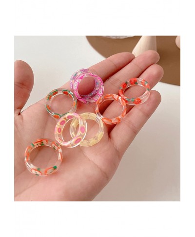 Funny Fruit Rings Colorful Summer Acrylic Resin Chunky Rings for Women Trendy Unique Plastic and Transparent Stacking Rings C...