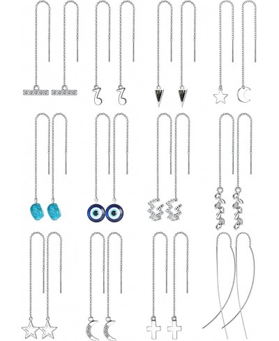 12 Pairs Threader Earrings for Women Lightweight Chain Wave Ear Cuff Crawler Earrings Set Minimalist Chain Earrings Set $14.1...