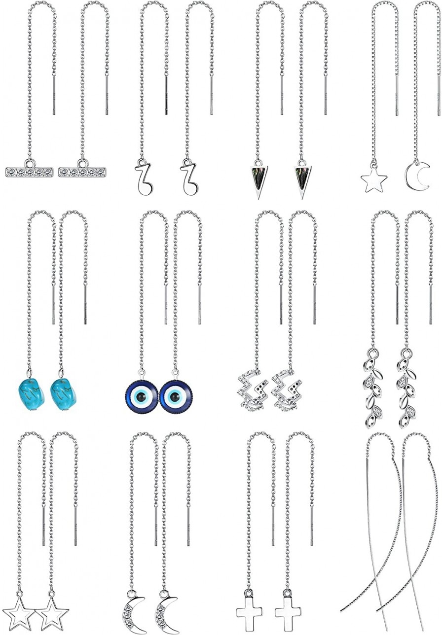 12 Pairs Threader Earrings for Women Lightweight Chain Wave Ear Cuff Crawler Earrings Set Minimalist Chain Earrings Set $14.1...