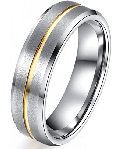 Women 6mm Tungsten Carbide Channel Set 18K Gold Line Ring Wedding Engagement White Brushed Band $16.85 Engagement Rings