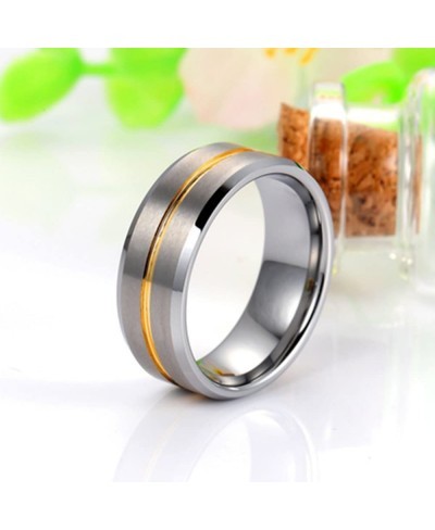 Women 6mm Tungsten Carbide Channel Set 18K Gold Line Ring Wedding Engagement White Brushed Band $16.85 Engagement Rings