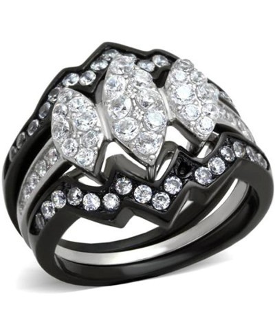 His Hers 4Pc Black Ion Plated Stainless Steel Wedding Engagement Ring Band Set $26.57 Bridal Sets