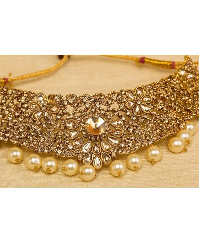 Indian Jewelry Bridal Bridemaids Wedding Kundan Choker Golden Toned Bollywood Jewellery Necklace Earrings Tikka Set For Women...