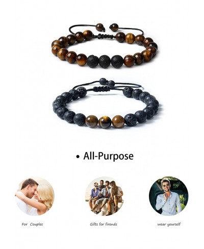 8mm 2Pcs Tiger Eye Bracelets for Women Men Couples Lava Rock Beaded Bracelets Adjustable Rope Stackable Anxiety Bracelets Aro...