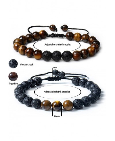 8mm 2Pcs Tiger Eye Bracelets for Women Men Couples Lava Rock Beaded Bracelets Adjustable Rope Stackable Anxiety Bracelets Aro...