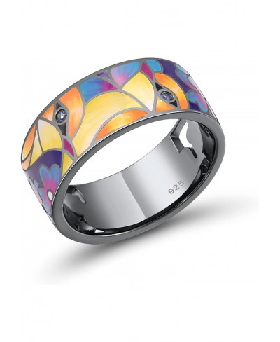 925 Sterling Silver Handmade Colorful Enamel Bird Patterrn Ring $25.93 Statement