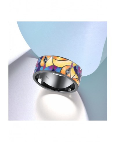 925 Sterling Silver Handmade Colorful Enamel Bird Patterrn Ring $25.93 Statement