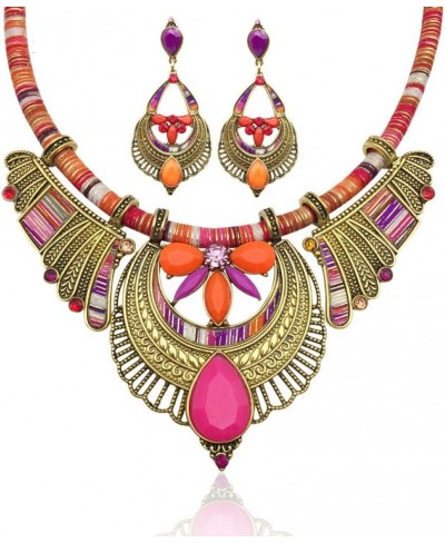 Retro Cloth Alloy Earrings Necklace Set for Women Bohemian Canvas National Style Jewelry Clavicle Chain Orange Wings Exaggera...