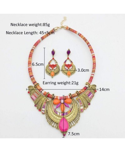 Retro Cloth Alloy Earrings Necklace Set for Women Bohemian Canvas National Style Jewelry Clavicle Chain Orange Wings Exaggera...