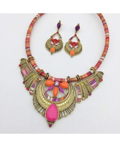 Retro Cloth Alloy Earrings Necklace Set for Women Bohemian Canvas National Style Jewelry Clavicle Chain Orange Wings Exaggera...