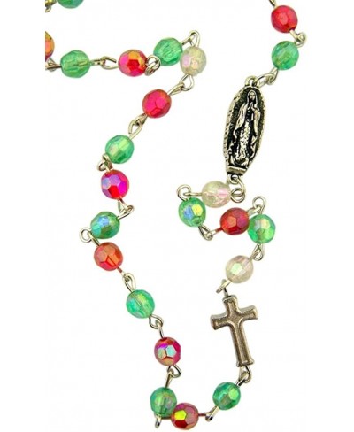 Our Lady of Guadalupe Red and Green Acrylic Bead Rosary Necklace 28 Inch $14.76 Pendants & Coins