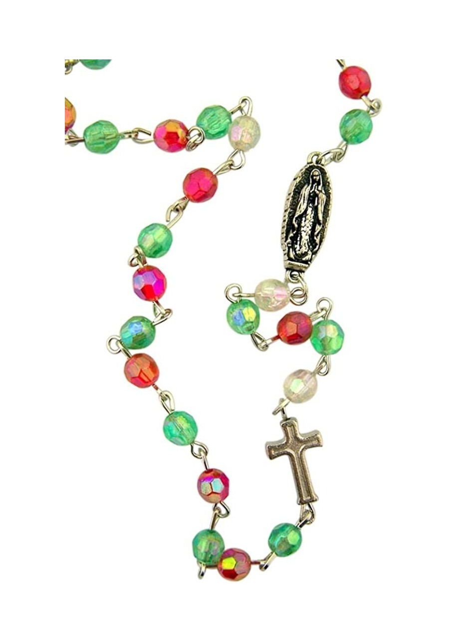 Our Lady of Guadalupe Red and Green Acrylic Bead Rosary Necklace 28 Inch $14.76 Pendants & Coins