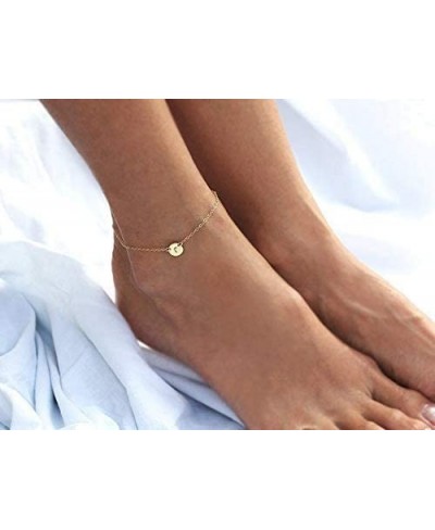 Gold 26 Initial Bracelet For Women Letter Initial Adjustable Chain Round Bracelet For Teen Girls (K) $7.28 Anklets