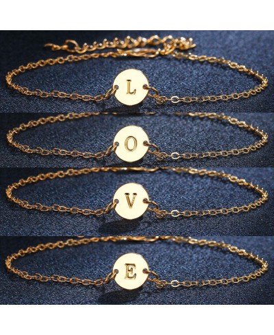 Gold 26 Initial Bracelet For Women Letter Initial Adjustable Chain Round Bracelet For Teen Girls (K) $7.28 Anklets