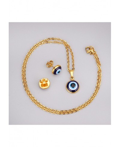 2 Pcs Blue Resin Evil Eye Stainless Steel Chain Necklace Ear Stud Set Jewelry for Women Girls $15.11 Jewelry Sets