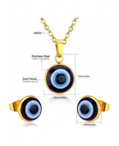 2 Pcs Blue Resin Evil Eye Stainless Steel Chain Necklace Ear Stud Set Jewelry for Women Girls $15.11 Jewelry Sets