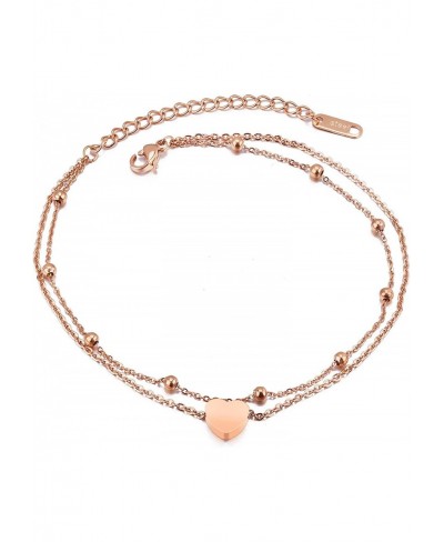 RoseGold Ankle Bracelets for Women - Adjustable Dainty Layered Chains Heart Anklets for Girls - Fashion Stainless Steel Link ...