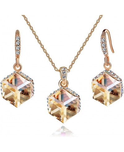 Colorful Cubic Austrian Crystal Pendant Necklace Earrings for Women 14K Gold Plated Hypoallergenic Jewelry Set $27.25 Jewelry...