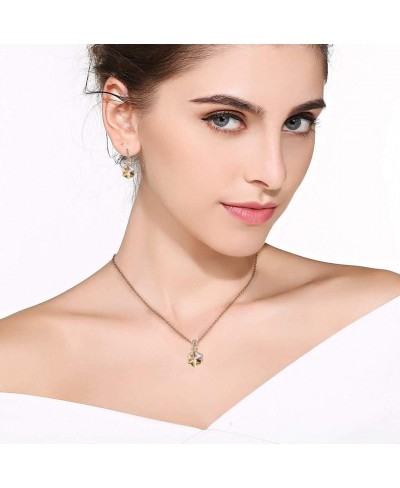 Colorful Cubic Austrian Crystal Pendant Necklace Earrings for Women 14K Gold Plated Hypoallergenic Jewelry Set $27.25 Jewelry...