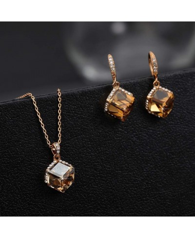 Colorful Cubic Austrian Crystal Pendant Necklace Earrings for Women 14K Gold Plated Hypoallergenic Jewelry Set $27.25 Jewelry...