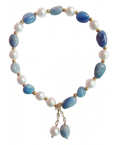 White Blue Beaded Pearl Birthstone Bracelet Women's Crystal Bracelet for Girlfriend Mom Wife Birthday $14.21 Strand