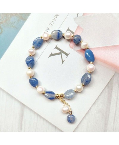 White Blue Beaded Pearl Birthstone Bracelet Women's Crystal Bracelet for Girlfriend Mom Wife Birthday $14.21 Strand