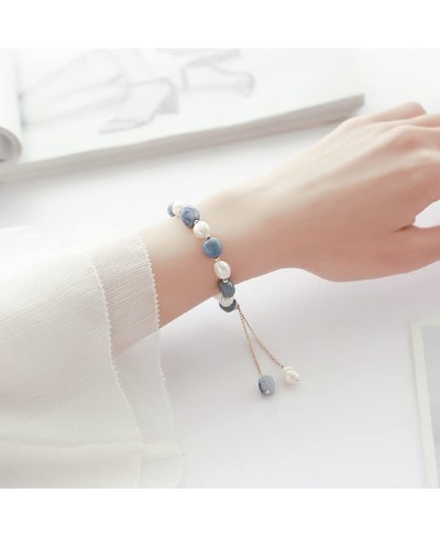 White Blue Beaded Pearl Birthstone Bracelet Women's Crystal Bracelet for Girlfriend Mom Wife Birthday $14.21 Strand