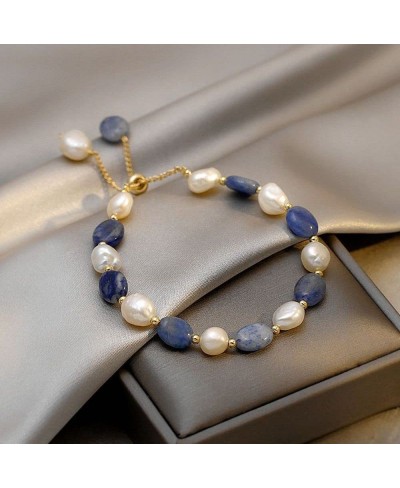 White Blue Beaded Pearl Birthstone Bracelet Women's Crystal Bracelet for Girlfriend Mom Wife Birthday $14.21 Strand